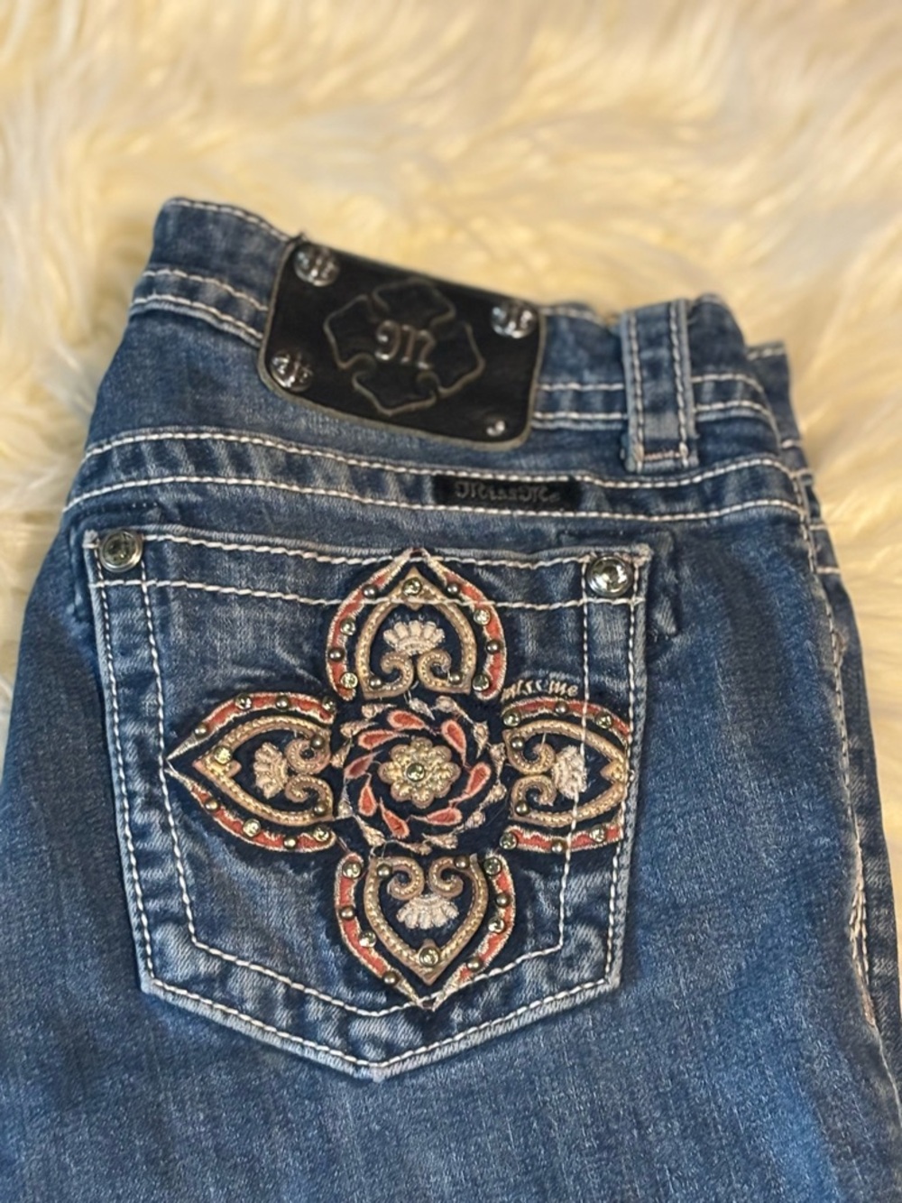 Miss Me Blue Bootcut Jeans with Embroidered Jewel Pocket